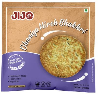 JIJO Dhaniya Mirch Dry Bhakhri Ready To Eat Healthy Roasted Snacks (60g) - Pack Of 12