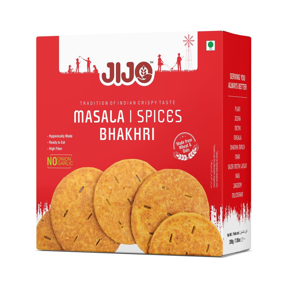 JIJO Masala Dry Bhakhri Ready To Eat Healthy Roasted Snacks (200g) - Pack Of 4