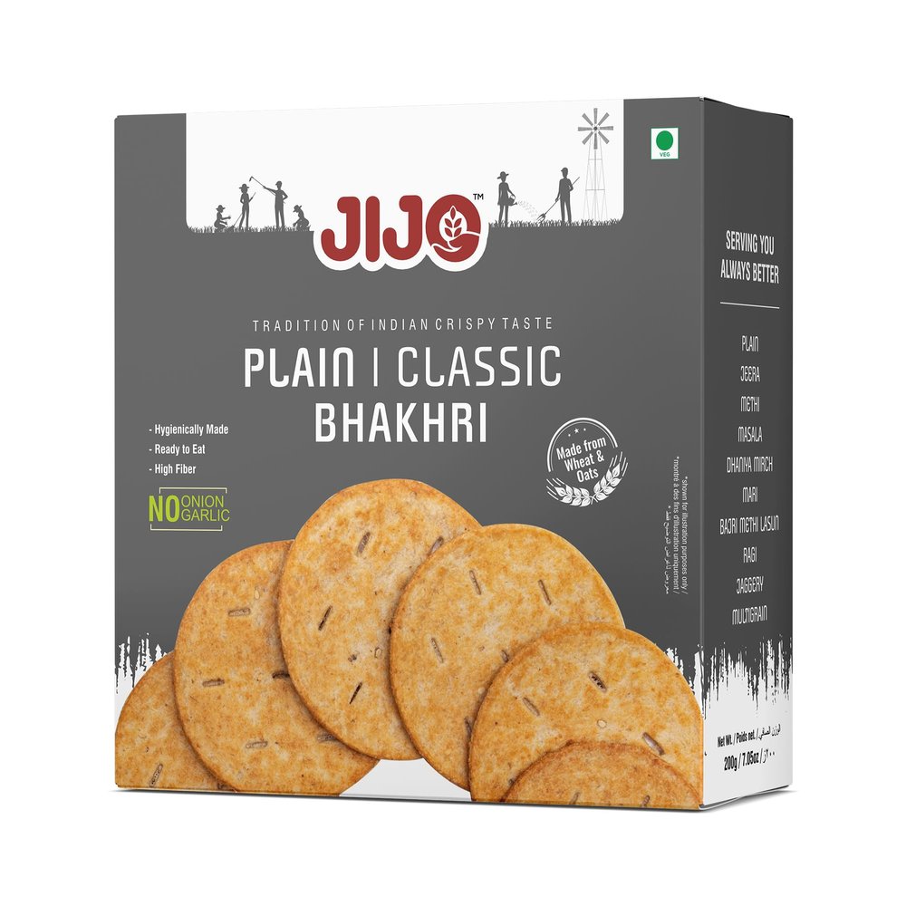 JIJO Plain Dry Bhakhri Ready To Eat Healthy Roasted Snacks (200g) - Pack Of 4