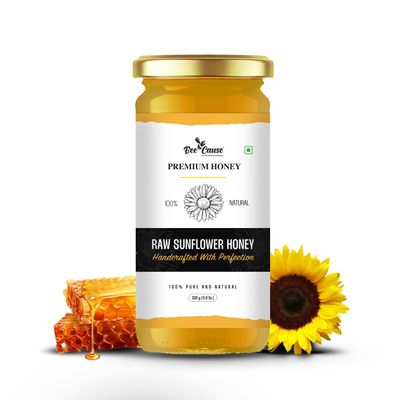 BeeCause Pure Sunflower Honey, 100% Pure & Natural, Unprocessed, Unheated, Non-Pasteurised, 330ml (Pack of 1)