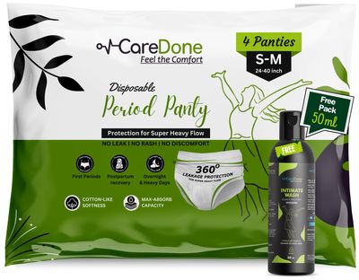 Caredone Travel Hygiene Kit: Disposable Panty 4Pcs+ 50 ml Free Intimate Wash| Rash & Toxin free | Prevents Dryness Itchiness And Irritation. (4 Panties, S/M)