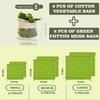 Fab Ellite Cotton Vegetable Bags Fridge Storage Bag Sabji Fruits Pouch Refrigerator Produce bags Clothe Muslin Reusable Washable with Drawstrings (Beige and Green, Pack of 12) view 2