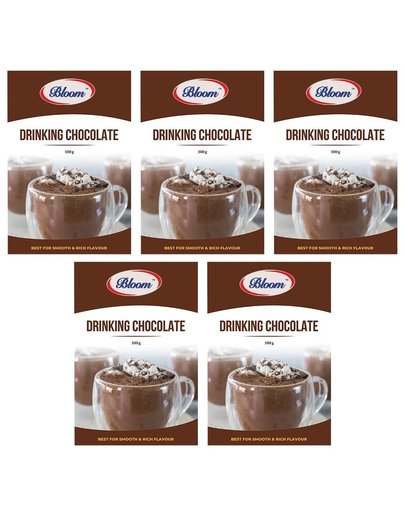 Bloom Drinking Chocolate Powder  100g (Pack of 5) | Creamy Pure Cocoa | No Preservatives or Artificial Colours | 100% Natural, Vegan & Vegetarian | Ideal for Cold Shakes, Smoothies & Milkshakes