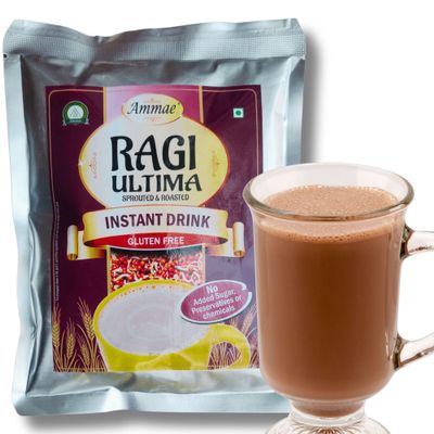 Ammae Instant Malted Drink mix Ragi Ultima, 400g, Sprouted & Roasted Ragi with Roasted gram | No Sugar | No Salt | No Milk | No Preservatives & Chemicals
