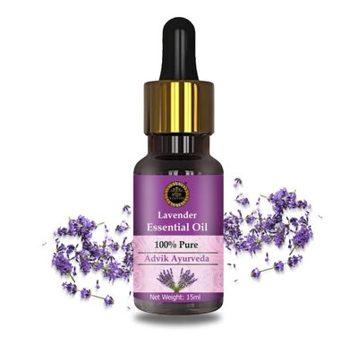 Advik Ayuveda Lavender Essential Oil | 100% Pure & Natural | Cosmetic Grade | Massage, Skin Care | 15ml
