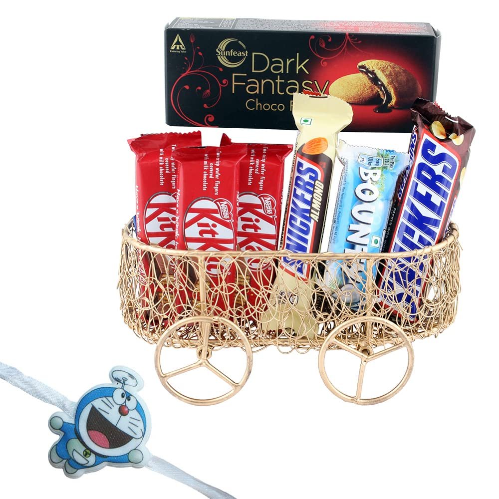 SFU E Com Beautiful Chcocolate Basket Hamper | Kids Rakhi Chocolate Gift For Brother | Doremon Kids Rakhi With Chocolates | Rakshabandhan Chocolate Gift | 949