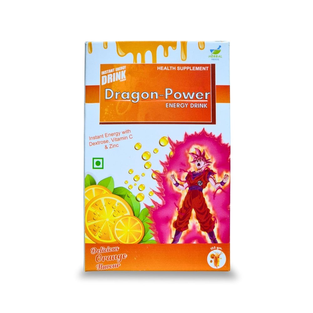 HERBAL VEDIC Dragon Power Energy Drink Powder (105g, Refill)| Tasty Orange Flavoured Glucose Drink Provides Instant Energy| Vitamin C Boosts Immunity, Calcium for Intense Bone Pack of 1