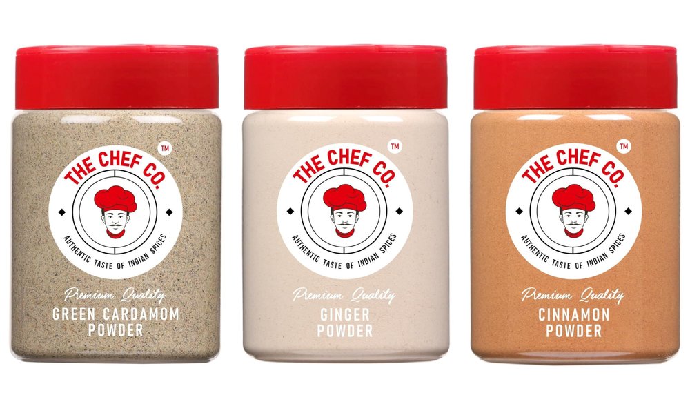 The Chef Co. Green Cardamom Powder, Ginger Powder and Cinnamom Powder Combo Pack - 390gm (Pack Of 3) | Authentic, Natural Cooking Spices Masalas | With No Added Flavours and Colors
