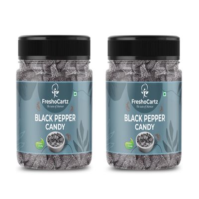 FreshoCartz Black Pepper Flavoured Candy | Kali Mirch Goli | Sweet Hard Candy - Jar Pack (Black Pepper, 400g (Pack of 2))