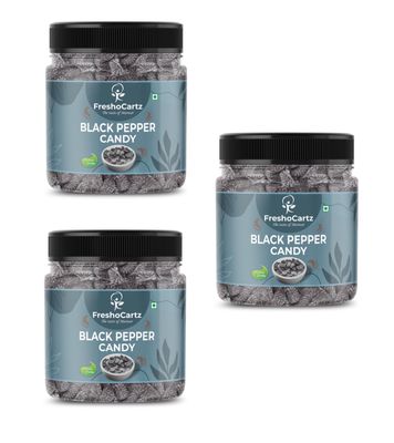 FreshoCartz Black Pepper Flavoured Candy | Kali Mirch Goli | Sweet Hard Candy - Jar Pack (Black Pepper, 400g (Pack of 3))