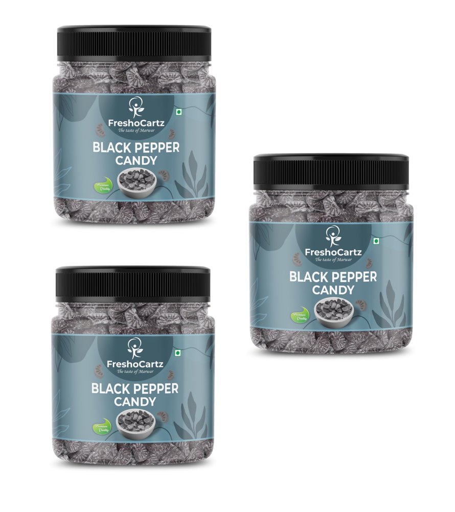 FreshoCartz Black Pepper Flavoured Candy | Kali Mirch Goli | Sweet Hard Candy - Jar Pack (Black Pepper, 400g (Pack of 3))