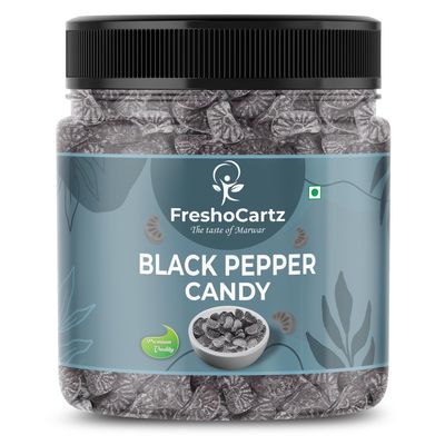 FreshoCartz Black Pepper Flavoured Candy | Kali Mirch Goli | Sweet Hard Candy - Jar Pack (Black Pepper, 400g (Pack of 1))