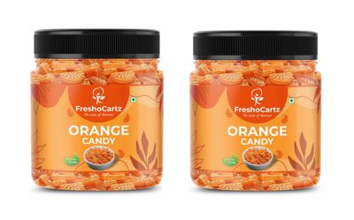 FreshoCartz Orange Flavoured Candy | Narangi Candy | Santra Toffee | Candy For Kids | Khatti Meethi Narangi Goli | Sweet & Sour Candy - Jar Pack (Orange, 400g (Pack of 2))