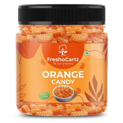 FreshoCartz Orange Flavoured Candy | Narangi Candy | Santra Toffee | Candy For Kids | Khatti Meethi Narangi Goli | Sweet & Sour Candy - Jar Pack (Orange, 400g (Pack of 1))
