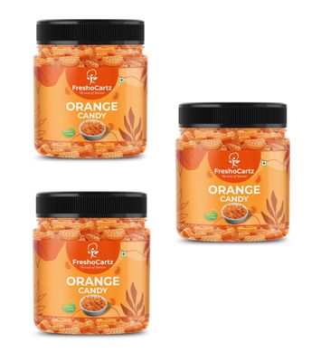 FreshoCartz Orange Flavoured Candy | Narangi Candy | Santra Toffee | Candy For Kids | Khatti Meethi Narangi Goli | Sweet & Sour Candy - Jar Pack (Orange, 400g (Pack of 3))
