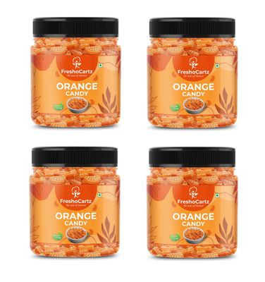 FreshoCartz Orange Flavoured Candy | Narangi Candy | Santra Toffee | Candy For Kids | Khatti Meethi Narangi Goli | Sweet & Sour Candy - Jar Pack (Orange, 400g (Pack of 4))