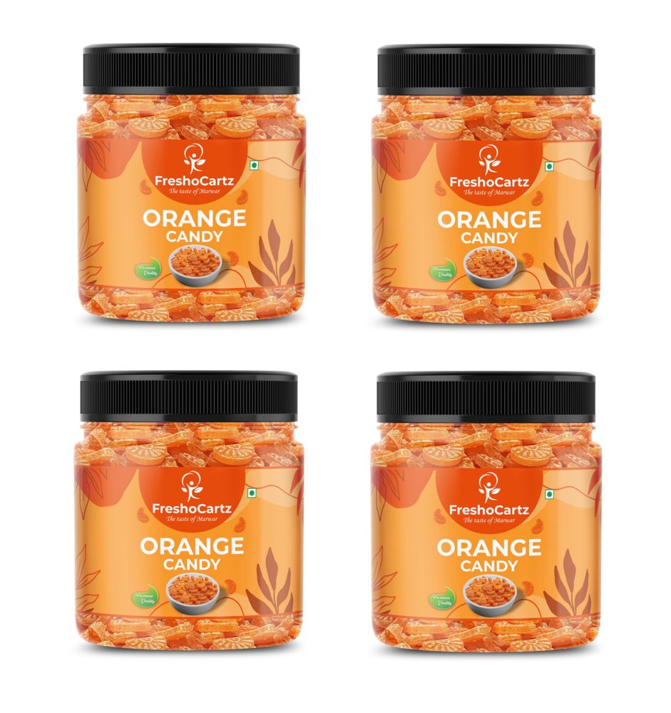 FreshoCartz Orange Flavoured Candy | Narangi Candy | Santra Toffee | Candy For Kids | Khatti Meethi Narangi Goli | Sweet & Sour Candy - Jar Pack (Orange, 400g (Pack of 4))