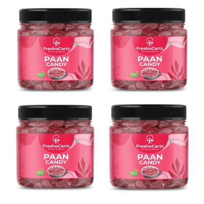 FreshoCartz Paan Flavoured Candy | Paan Goli | Hard Candy | Candy for Kids | Sweet & Sour Candy - Jar Pack (Paan Flavour, 400g (Pack of 4))