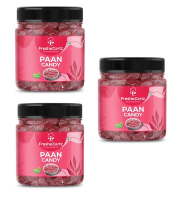 FreshoCartz Paan Flavoured Candy | Paan Goli | Hard Candy | Candy for Kids | Sweet & Sour Candy - Jar Pack (Paan Flavour, 400g (Pack of 3))
