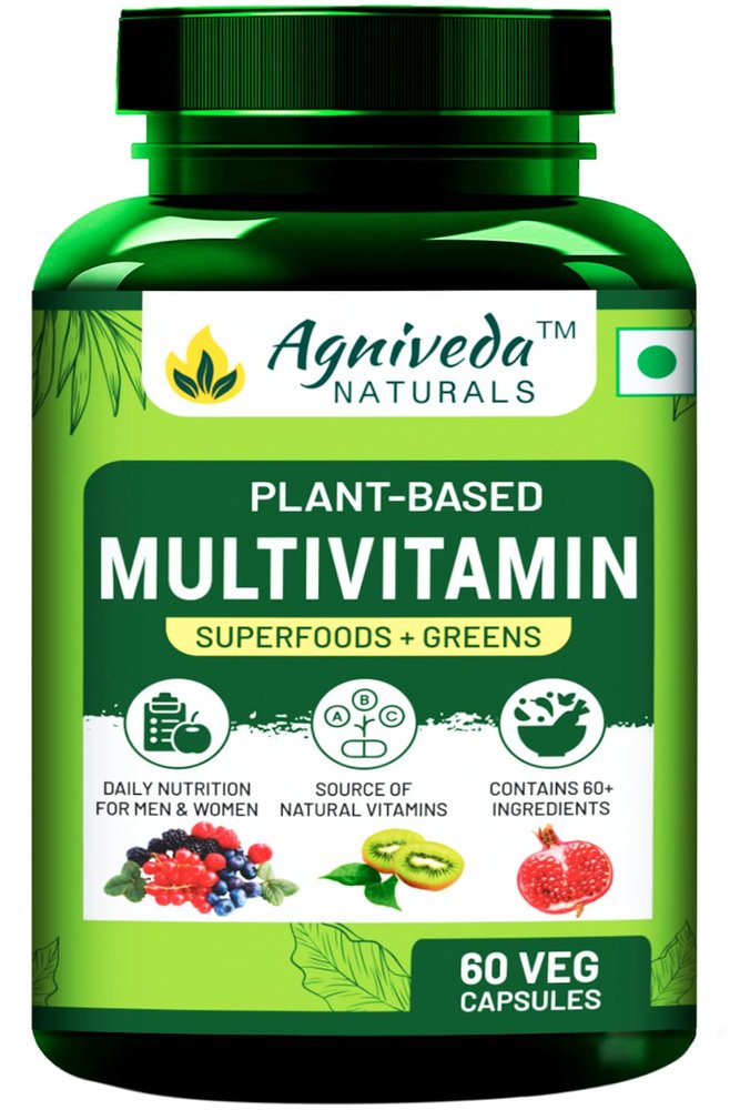 Agniveda Naturals Plant Based Whole Food Multivitamin for Men - Daily Mens and Womens Vitamins A, B, C, D, E, K & B12, Calcium, Magnesium, Vegetarian - 60 Caps