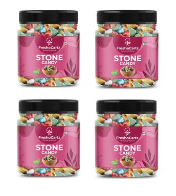 FreshoCartz Milk Stone Candy | Rock Candy | Rock Shape Chocolate | Choco Rocks | Stone Mukhwas - Jar Pack (400g (Pack of 4))