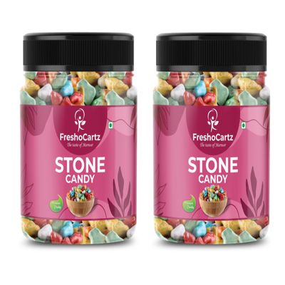 FreshoCartz Milk Stone Candy | Rock Candy | Rock Shape Chocolate | Choco Rocks | Stone Mukhwas - Jar Pack (400g (Pack of 2))