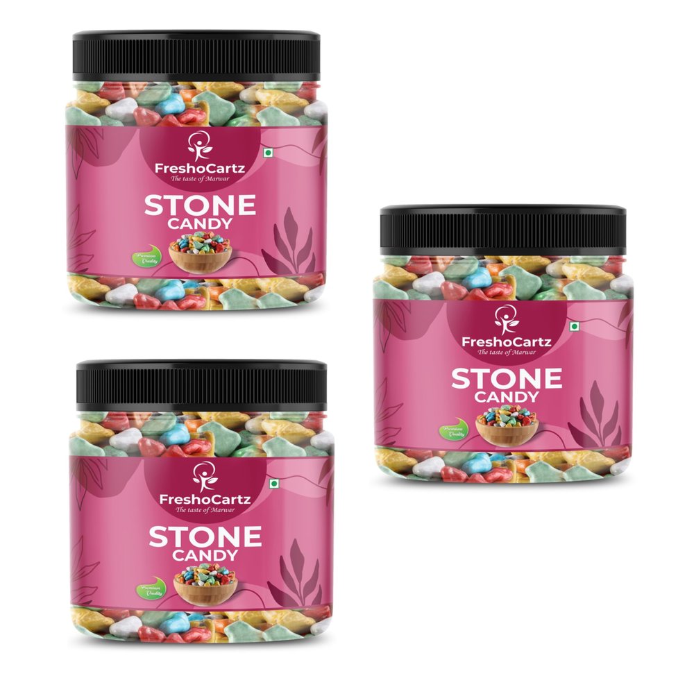 FreshoCartz Milk Stone Candy | Rock Candy | Rock Shape Chocolate | Choco Rocks | Stone Mukhwas - Jar Pack (400g (Pack of 3))