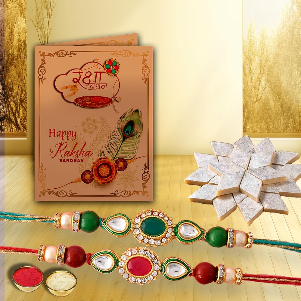 AWANI TRENDS Rakhi For brother raksha Bandhan Rakhi gift For Brother set of 2 Rakhi with Kaju Katli gift pack Rakhi For Brother sweets combo