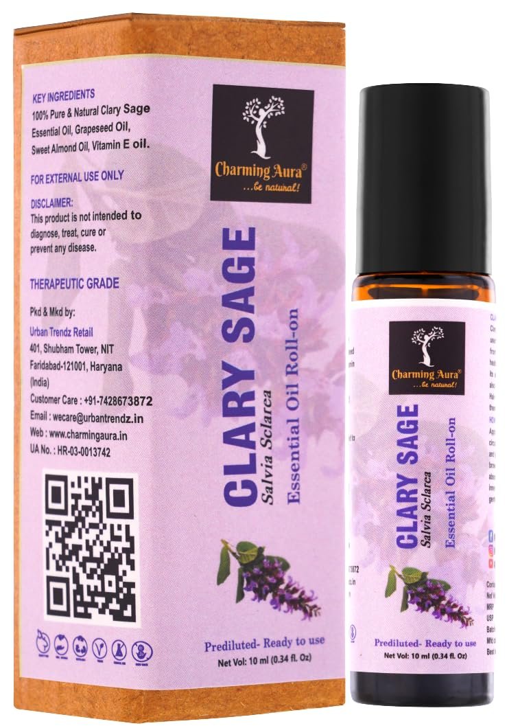 Clary Sage Essential Oil | Roll-on | for Skin Care, Yoga, Meditation, Refreshment, Reiki, Stress relief | 10ml | Prediluted- Ready to use | (Clary Sage Roll-on, Pack of 1)