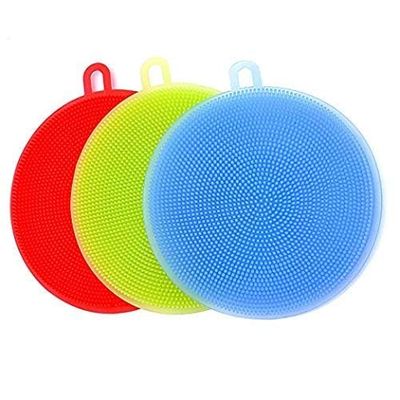 BuntyChiku Silicone Washing Sponge Antibacterial Vegetable Washing Brush and Silicone Dish Scrubber Fruit Round Scrubber Pad Multipurpose Silicone Dishwashing Tools for Kitchen (2)
