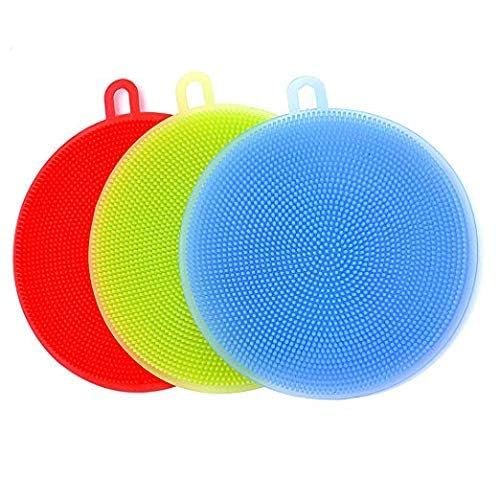 BuntyChiku Silicone Washing Sponge Antibacterial Vegetable Washing Brush and Silicone Dish Scrubber Fruit Round Scrubber Pad Multipurpose Silicone Dishwashing Tools for Kitchen (2)