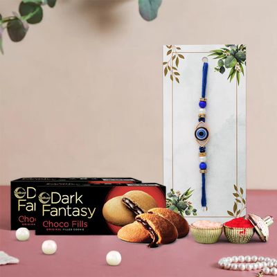 Ascension Evil Eye Rakhi for Bhaiya with Chocolate Gifts Raksha Bandhan Gift for Bhaiya Bhabhi Rakhi Gift Hamper Rakhi Combo Gift Rakhi Chocolate Gift for Brother Rakhi With Dark Fantasy Pack