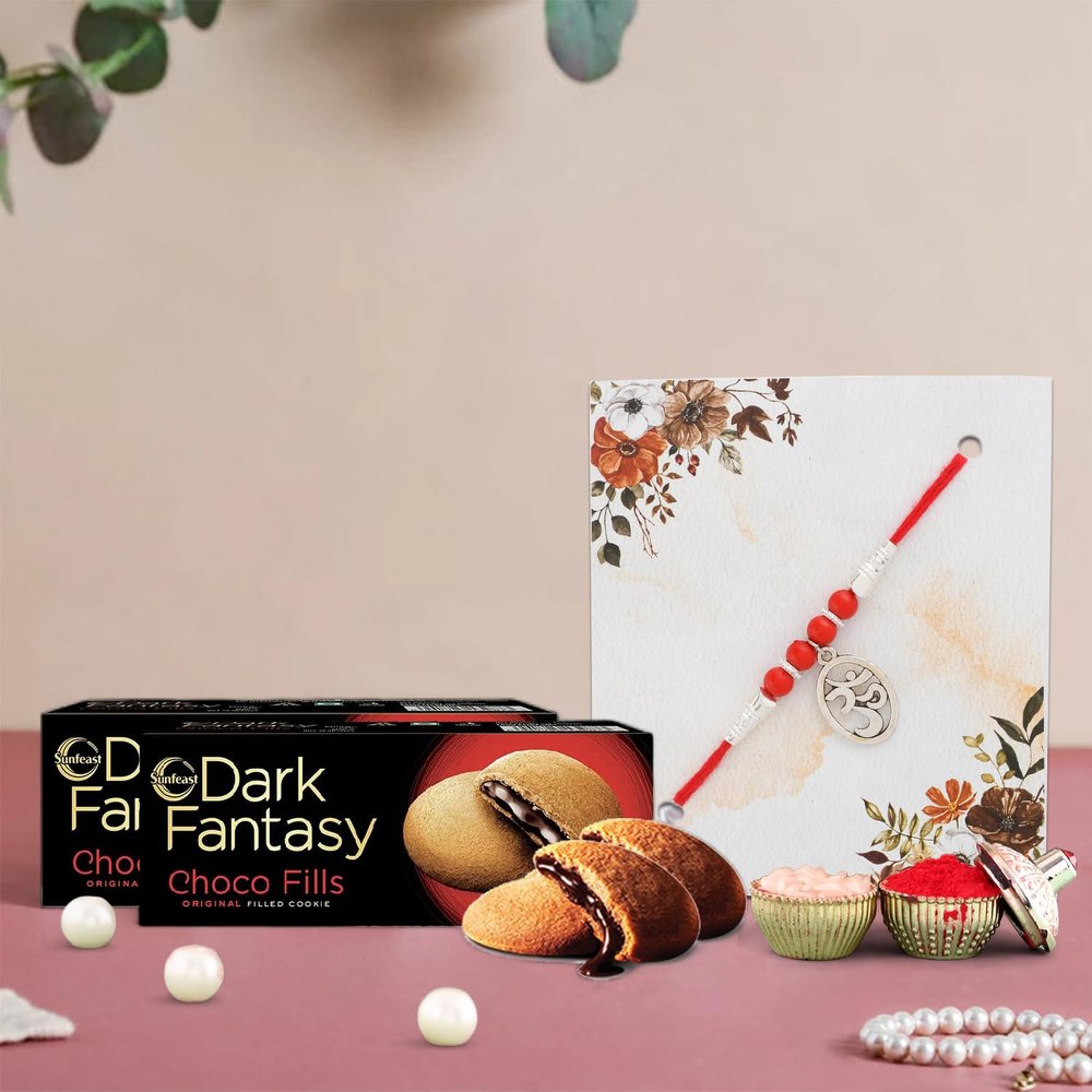 Ascension OM Rakhi for Bhaiya with Chocolate Gifts Raksha Bandhan Gift for Bhaiya Bhabhi Rakhi Gift Hamper Rakhi Combo Gift Rakhi Chocolate Gift for Brother Rakhi With Dark Fantasy Pack
