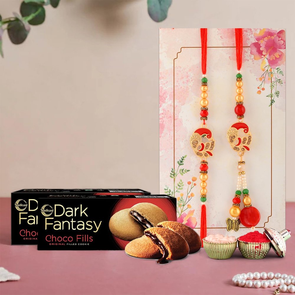 Ascension 1 Pair of Couple Rakhi Chocolate Gift Pack for Brother Raksha Bandhan Gift for Bhaiya Bhabhi Rakhi Gift Hamper Rakhi Combo Gift Couple Rakhi for Brother Bhabhi With Dark Fantasy Pack
