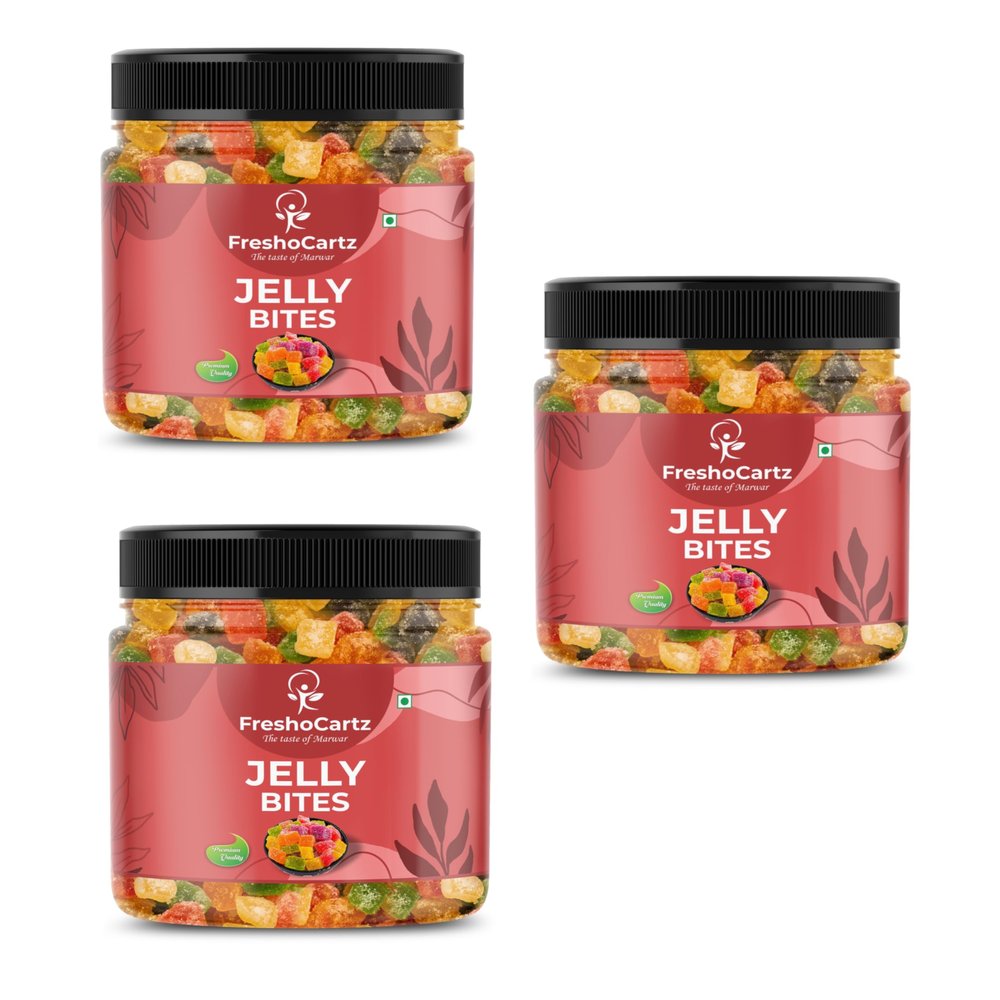 FreshoCartz Jelly Bites | Sugar Coated Jelly Candy | Mix Fruits Jelly | Juicy Jellies - Jar Pack (Mix Fruit Jelly (Pack of 3), 400 gram)