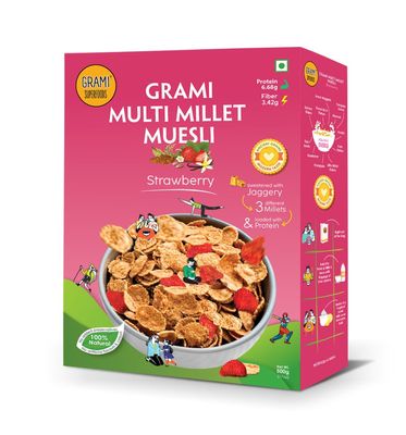 Gram Multi-Milk Cereal Strawberry Muesli 500 gm | Flavour Breakfast Cereal Strawberry High Protein & added Real Dried Fruits
