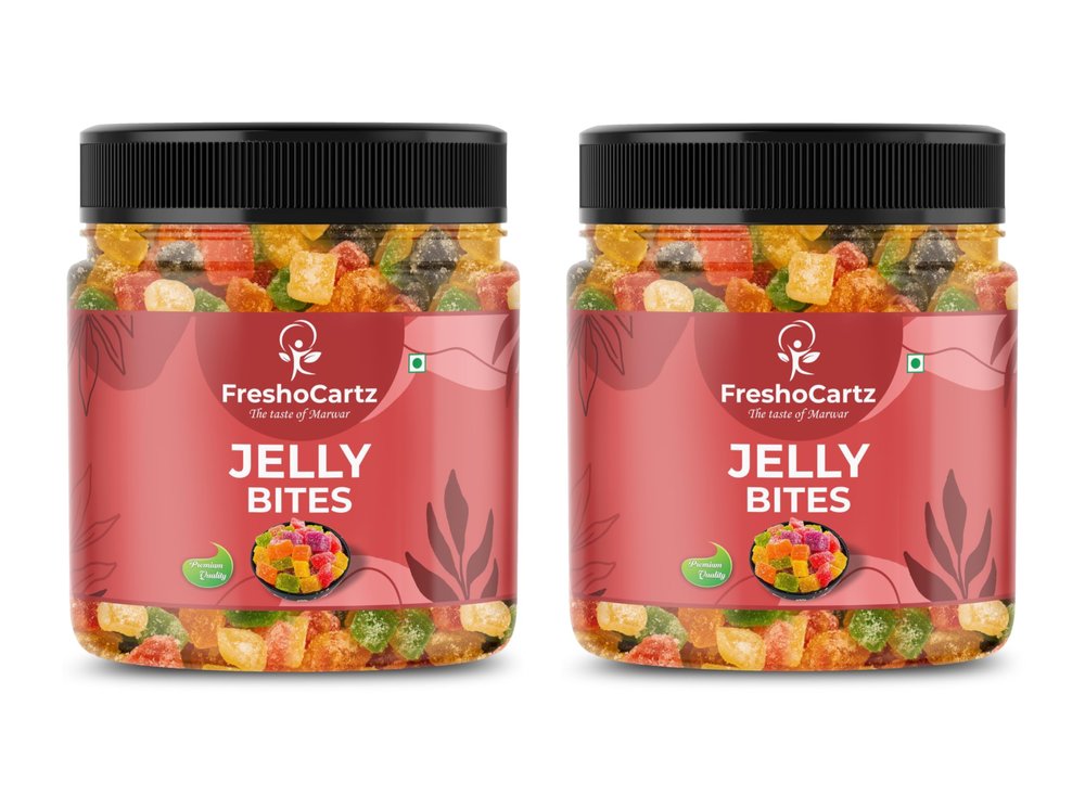 FreshoCartz Jelly Bites | Sugar Coated Jelly Candy | Mix Fruits Jelly | Juicy Jellies - Jar Pack (Mix Fruit Jelly, (Pack of 2)), 400 gram