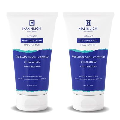 Mannlich Anti Chafing Cream for Men, Anti-Rash Cream for Intimate Areas, Reduces Inner Thigh Rashes from Sports and Fitness Activities, Prevents from Sweat, Odor, Irritation & Rashes | Dermatologically Tested | 50ml (Pack of 2)