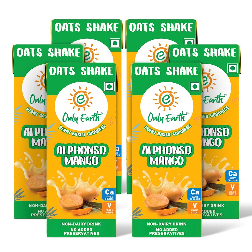 Only Earth Oats Shake | Alphonso Mango | Plant-based | Lactose-free | No Added Preservatives| Cholesterol-free | Guilt-free | With Calcium, Vitamin D, B1, B2 & B12 165 ml(Pack 6)