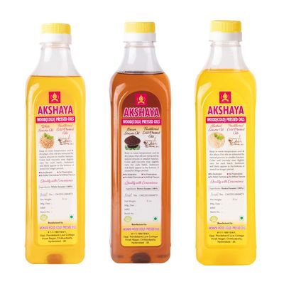 AKSHAYA WOOD (COLD) PRESSED OILS Pure White & Brown Sesame Oil & Husked Sesame Oil For Daily Use | Glass Jar | Pack Of 3 (1 Ltr Each)