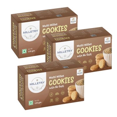 Milletry Multi Millet Cookies Combo | Pearl, Ragi, Kodo & Jaggery | High Fiber, High Protein, No Maida, Guilt Free | Pack of 3 x 135gm