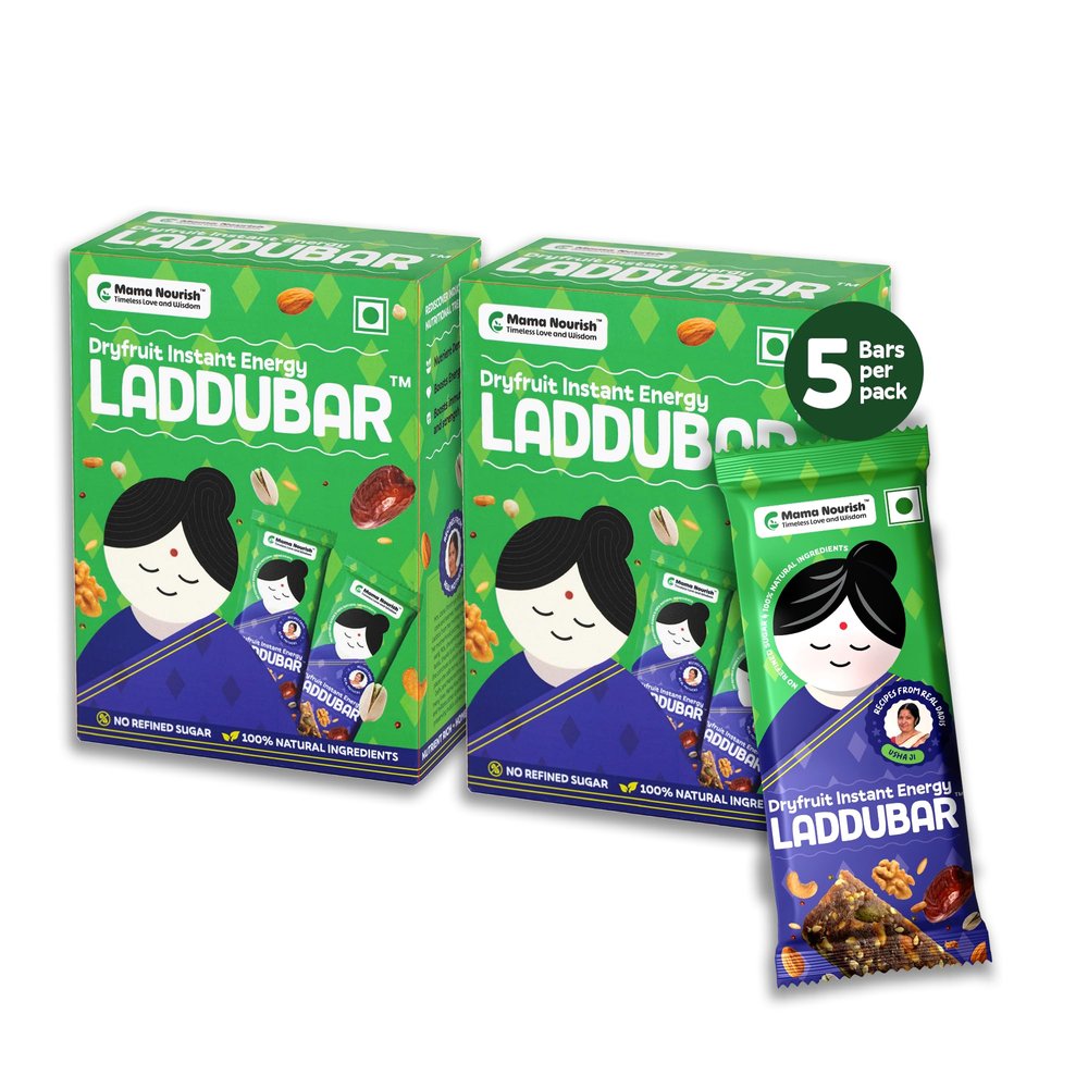 LADDUBAR Dryfruit Energy Bars Pack of 2 (10 Bars X 35 Gram Each) | No Refined Sugar & No Preservatives | Healthy Dry Fruit Nutrition Bar | Dry Fruits healthy Snacks Bar - Sweetened with Jaggery & Dates