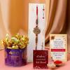 eCraftIndia Golden Lord Ganesha Om Designer Rakhi for Brother with Chocolate, Zuzy Almond Chocolate Box, Rakhi with Chocolate Gift - Roli Chawal Pack, Raksha Bandhan Greeting Card view 1