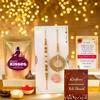 eCraftIndia Golden White & Peach Floral Designer Bhaiya Bhabhi Rakhi Set with Milk Chocolate, Rakhi with Chocolate Gift - Roli Chawal Pack, Raksha Bandhan Greeting Card, 300 grams view 1