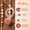 eCraftIndia Golden White & Peach Floral Designer Bhaiya Bhabhi Rakhi Set with Milk Chocolate, Rakhi with Chocolate Gift - Roli Chawal Pack, Raksha Bandhan Greeting Card, 300 grams view 4