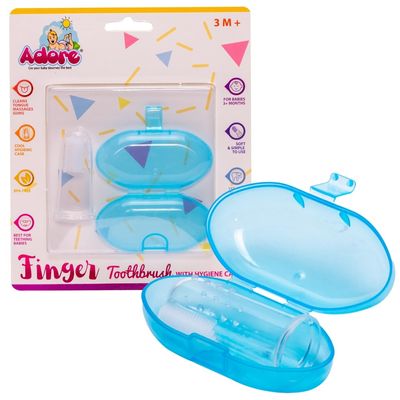 Adore Infant Silicone Finger Toothbrush with Case for Kids - Finger Brush with CoverTongue Brush Oral Cavity Cleaning Tool, Baby Finger Toothbrush, Finger Toothbrush (Blue)