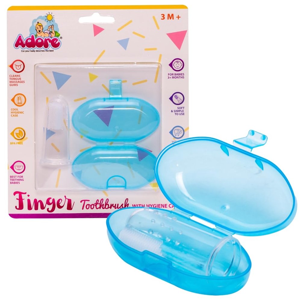 Adore Infant Silicone Finger Toothbrush with Case for Kids - Finger Brush with CoverTongue Brush Oral Cavity Cleaning Tool, Baby Finger Toothbrush, Finger Toothbrush (Blue)
