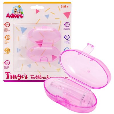 Adore Infant Silicone Finger Toothbrush with Case for Kids - Finger Brush with CoverTongue Brush Oral Cavity Cleaning Tool, Baby Finger Toothbrush, Finger Toothbrush (Pink)