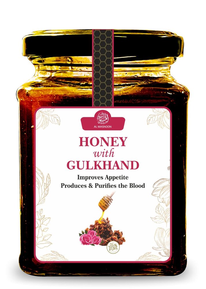 AL MASNOON Gulkand Honey: 100% Natural, Sugar-Free Blend of Rose Petals and Pure Honey | 300g (Pack of 1)