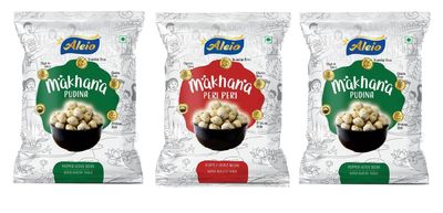 Aleio Roasted Makhana/Popped Lotus Seeds Ready To Eat Super Healthy Snack (2 Pudina, 1 Peri Peri) -65 Gram (Pack Of 3)